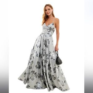 City Studios Lace-Up Floral Glitter Gown